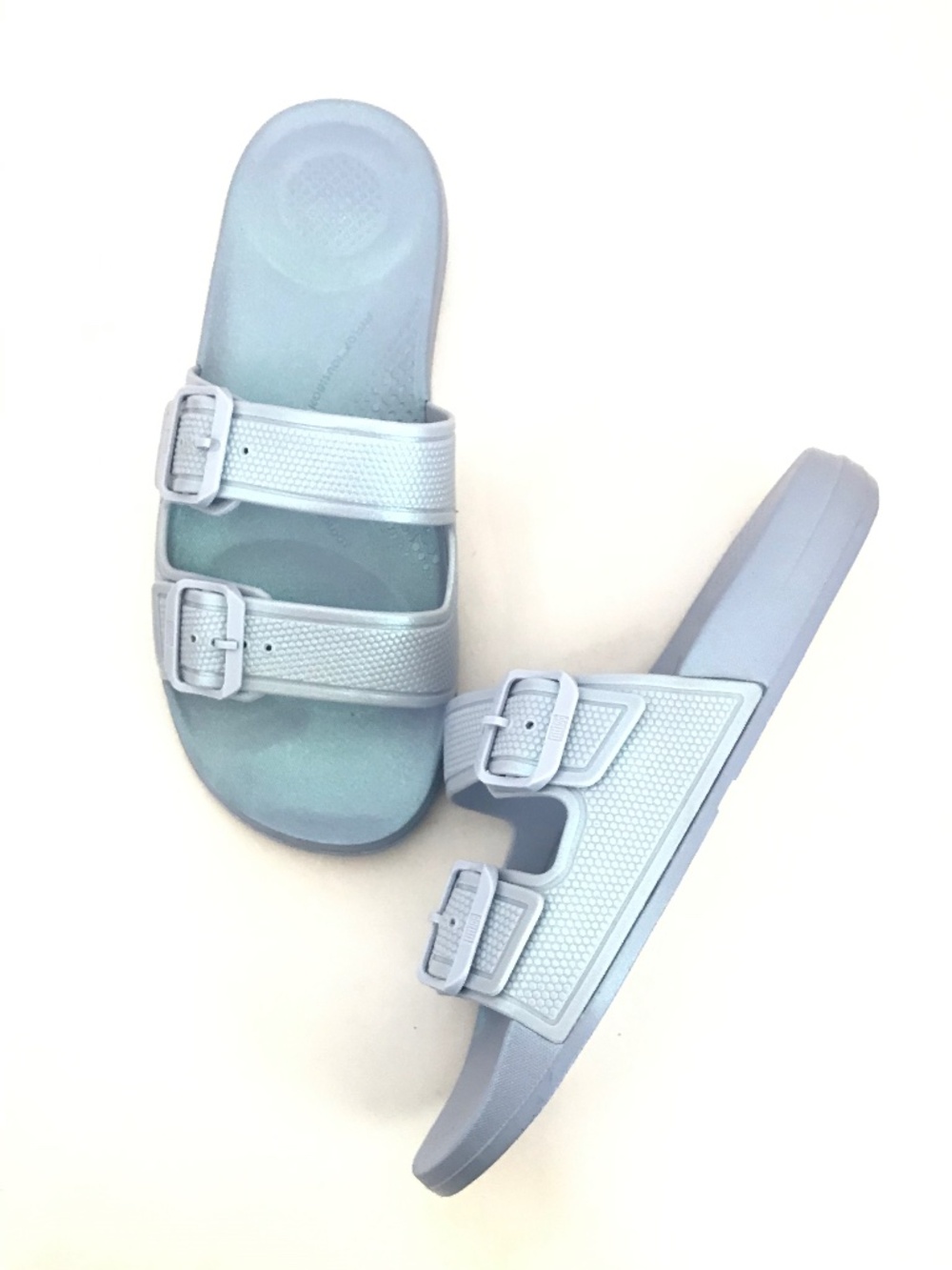 FITFLOP Iqushion Pearlized Two-Bar Buckle Slide Sandals Blue Women’s Size 9